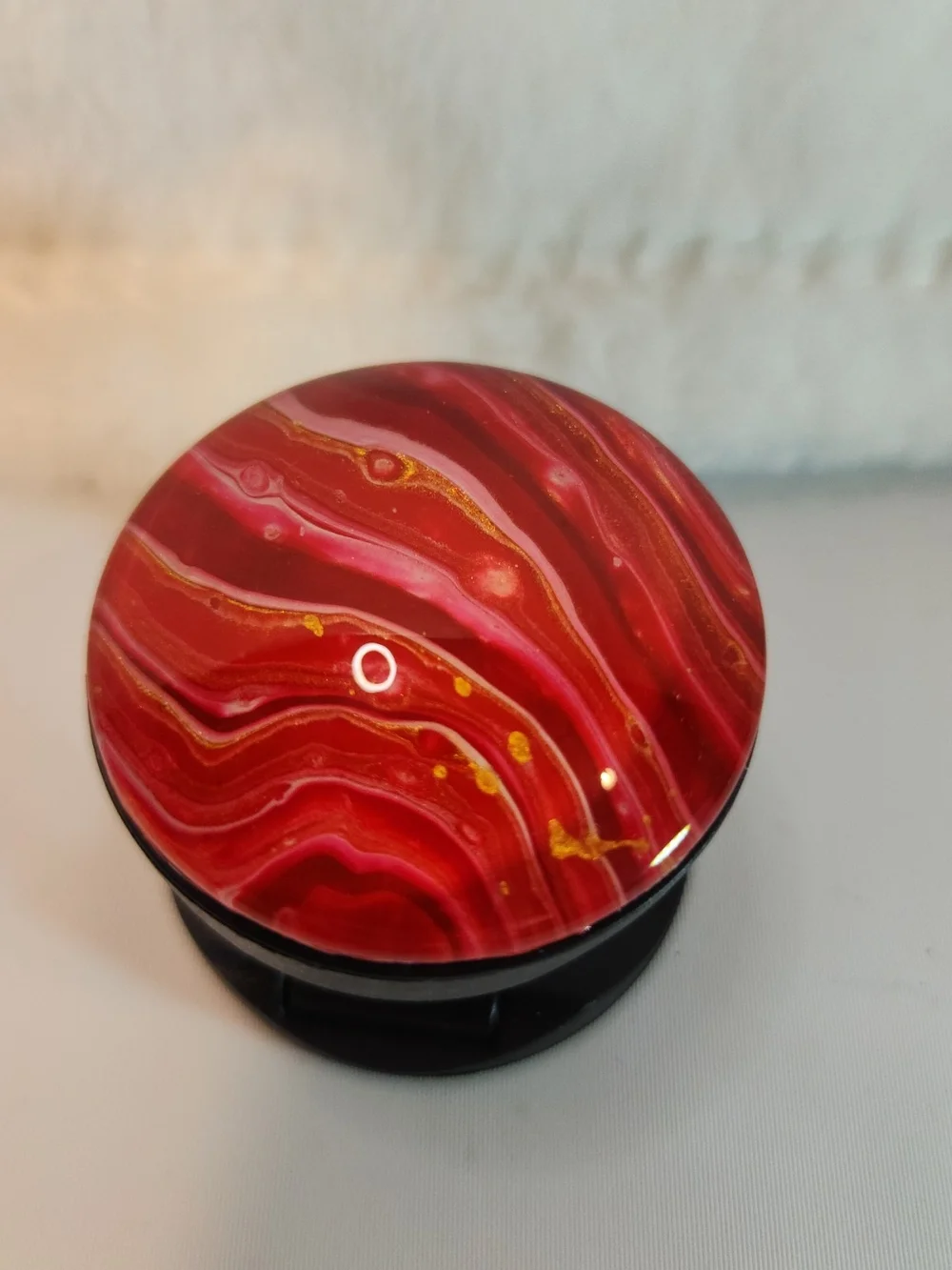 OOAK Phone Grip/Stand Handmade Abstract Art Red Marble Swirl Ethereal Glass